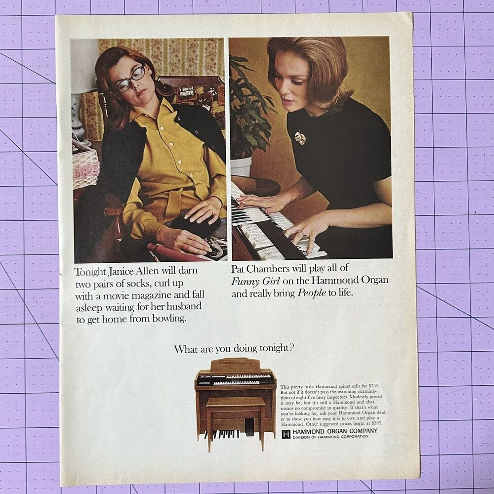 Hammond Organ Woman Sleeping Woman Playing Organ Vintage Print Ad 1967